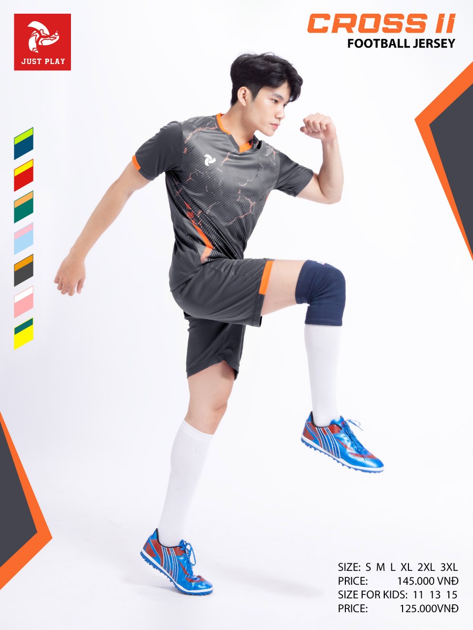 Bộ quần áo bóng đá Justplay Cross II – Xám (2) Bo quan ao bong da Justplay Cross II – Xam 2