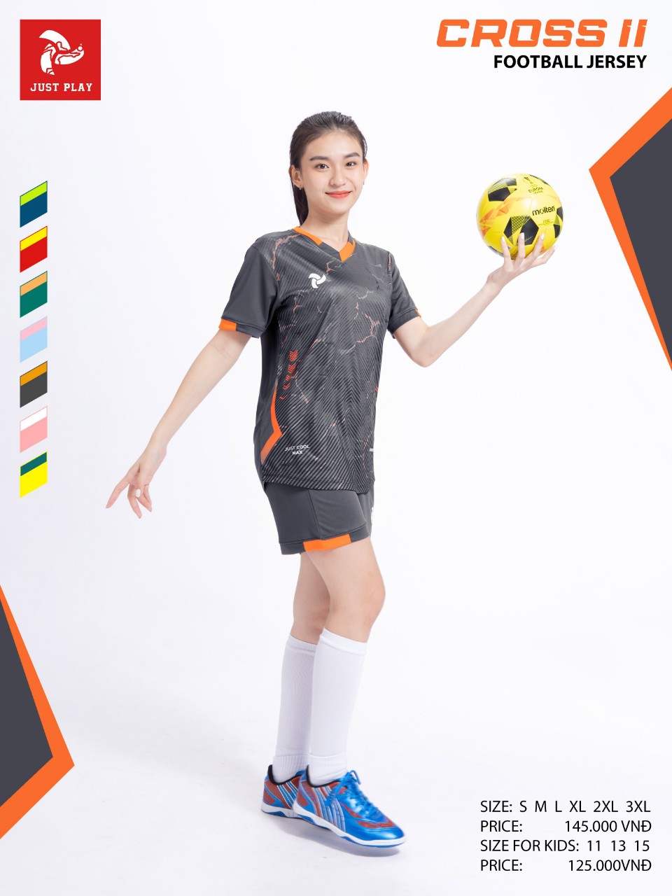 Bộ quần áo bóng đá Justplay Cross II – Xám (3) Bo quan ao bong da Justplay Cross II – Xam 3