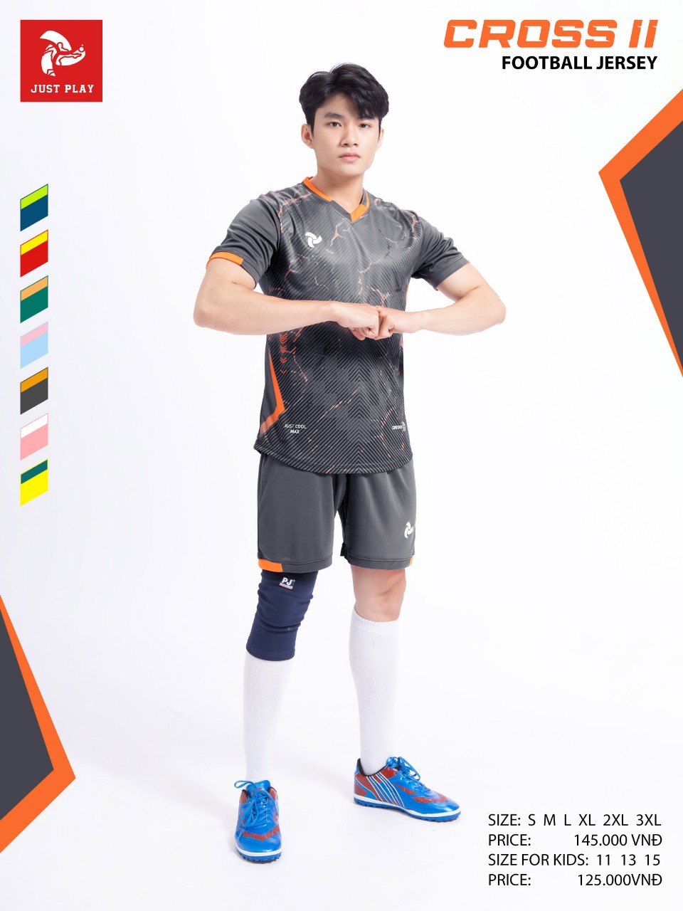 Bộ quần áo bóng đá Justplay Cross II – Xám (5) Bo quan ao bong da Justplay Cross II – Xam 5
